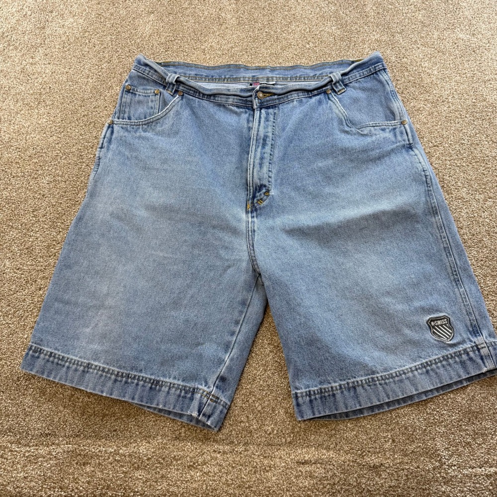 K-Swiss Mens 38 Blue Denim Shorts Y2K Skater Streetwear Baggy Summer Retro
